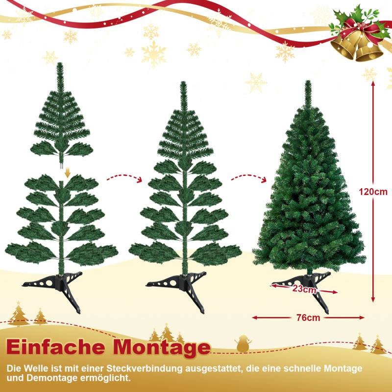 120cm Künstlicher Weihnachtsbaum, Tannenbaum mit Ständer, Christbaum 220 Spitzen PVC Nadeln, Kunstbaum Weihnachten Klappsystem grün