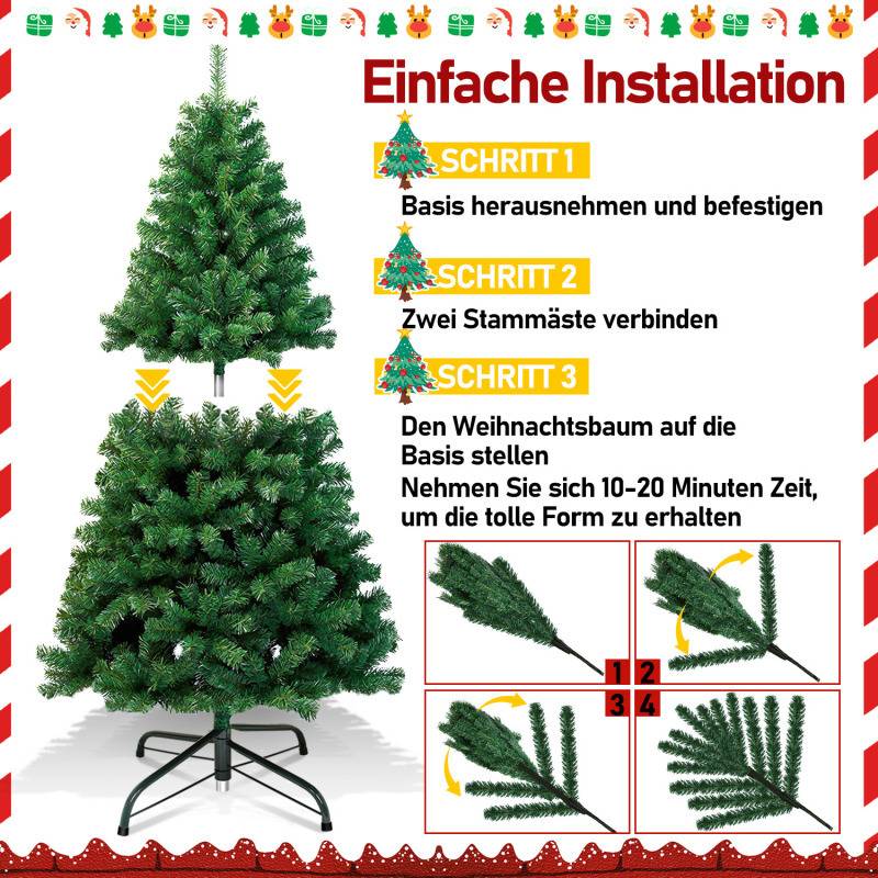 150cm Künstlicher Weihnachtsbaum, Tannenbaum mit Metallständer, Christbaum 400 Spitzen PVC Nadeln, Kunstbaum Weihnachten Klappsystem grün