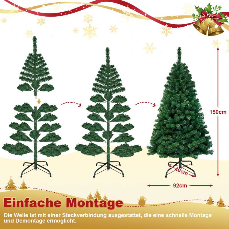 150cm Künstlicher Weihnachtsbaum, Tannenbaum mit Metallständer, Christbaum 400 Spitzen PVC Nadeln, Kunstbaum Weihnachten Klappsystem grün