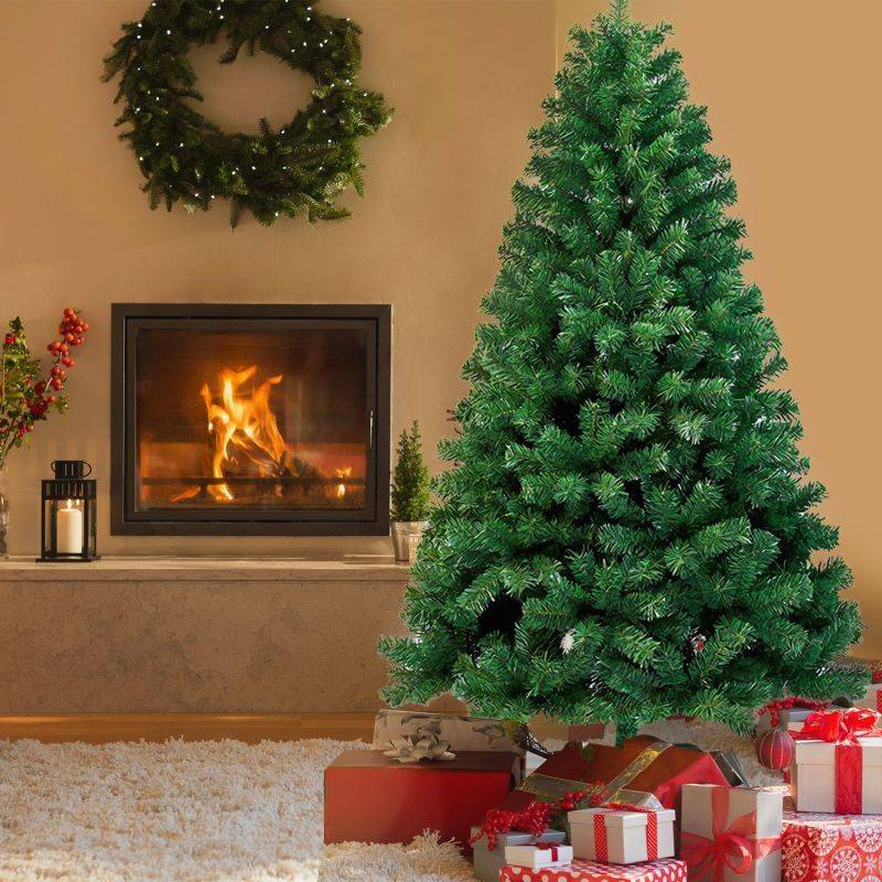 210cm Künstlicher Weihnachtsbaum, Tannenbaum mit Metallständer, Christbaum 900 Spitzen PVC Nadeln, Kunstbaum Weihnachten Klappsystem grün