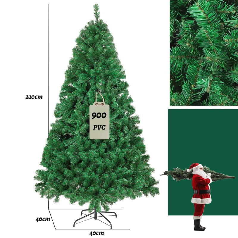 210cm Künstlicher Weihnachtsbaum, Tannenbaum mit Metallständer, Christbaum 900 Spitzen PVC Nadeln, Kunstbaum Weihnachten Klappsystem grün