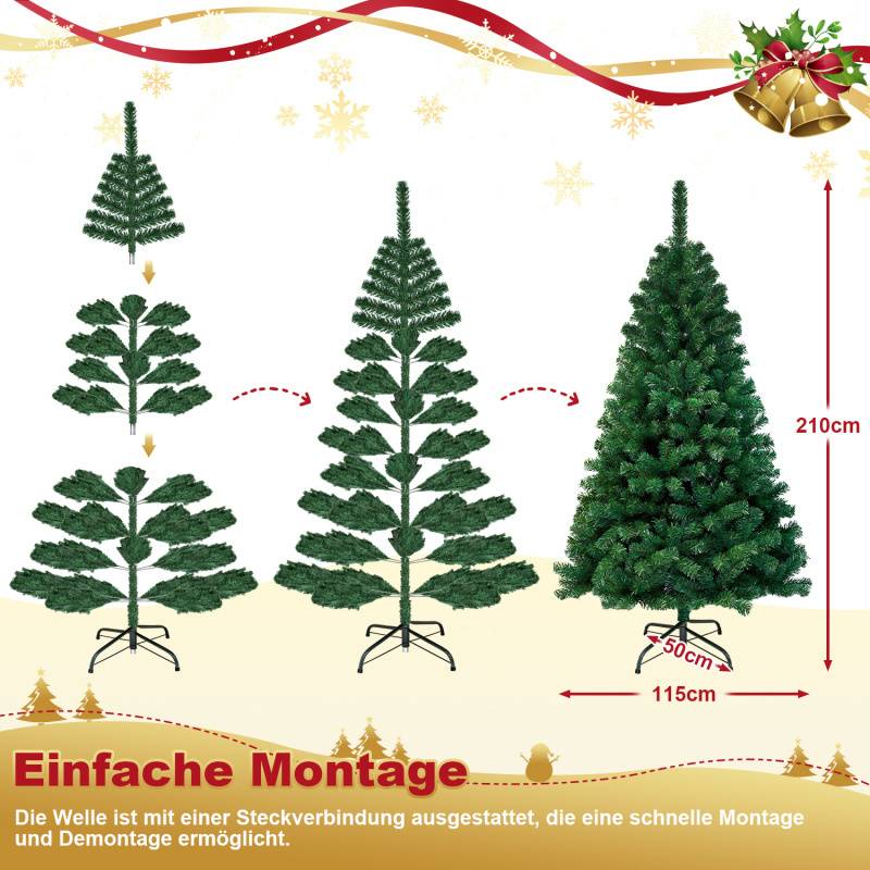 210cm Künstlicher Weihnachtsbaum, Tannenbaum mit Metallständer, Christbaum 900 Spitzen PVC Nadeln, Kunstbaum Weihnachten Klappsystem grün