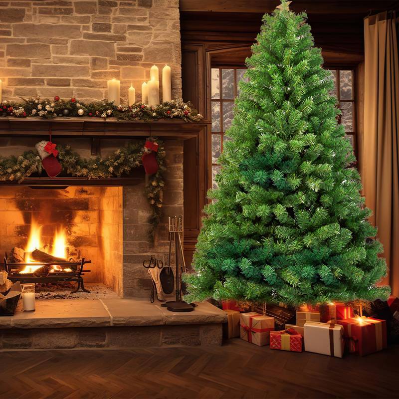 210cm Künstlicher Weihnachtsbaum, Tannenbaum mit Metallständer, Christbaum 900 Spitzen PVC Nadeln, Kunstbaum Weihnachten Klappsystem grün