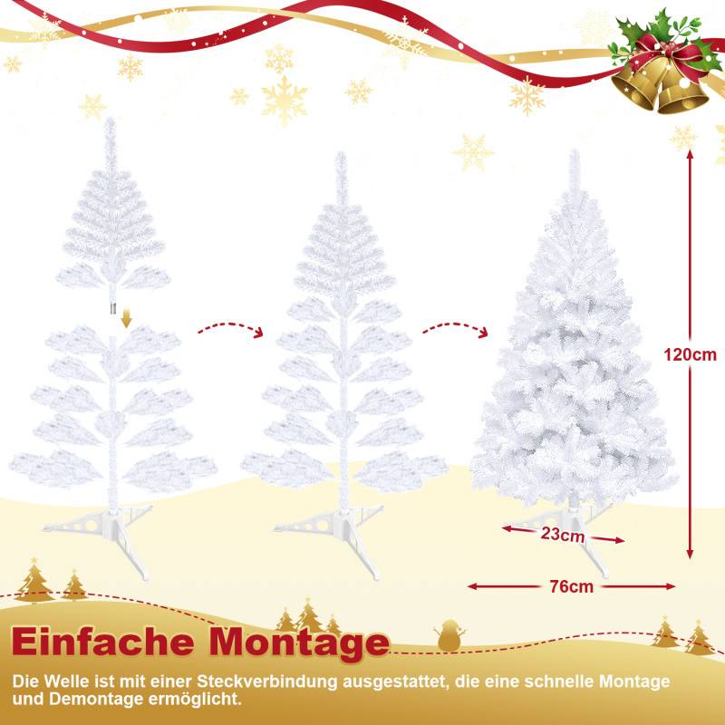 120cm Künstlicher Weihnachtsbaum, Tannenbaum mit Ständer, Christbaum 220 Spitzen PVC Nadeln, Kunstbaum Weihnachten Klappsystem weiß