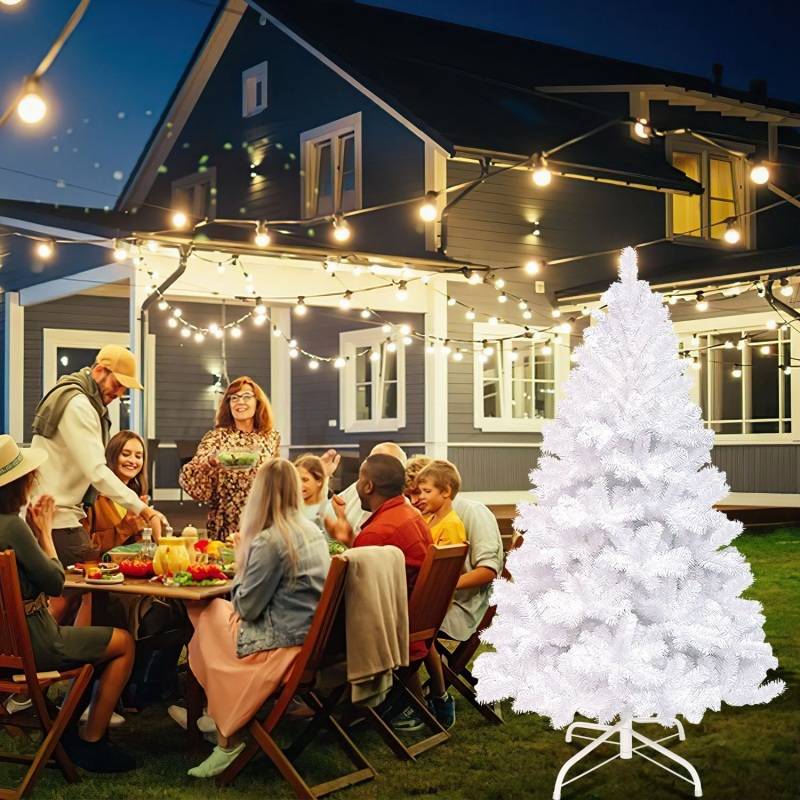 150cm Künstlicher Weihnachtsbaum, Tannenbaum mit Metallständer, Christbaum 488 Spitzen PVC Nadeln, Kunstbaum Weihnachten Klappsystem weiß