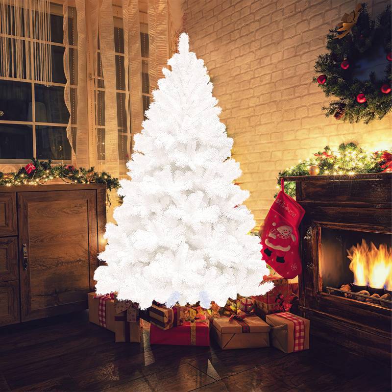 150cm Künstlicher Weihnachtsbaum, Tannenbaum mit Metallständer, Christbaum 488 Spitzen PVC Nadeln, Kunstbaum Weihnachten Klappsystem weiß