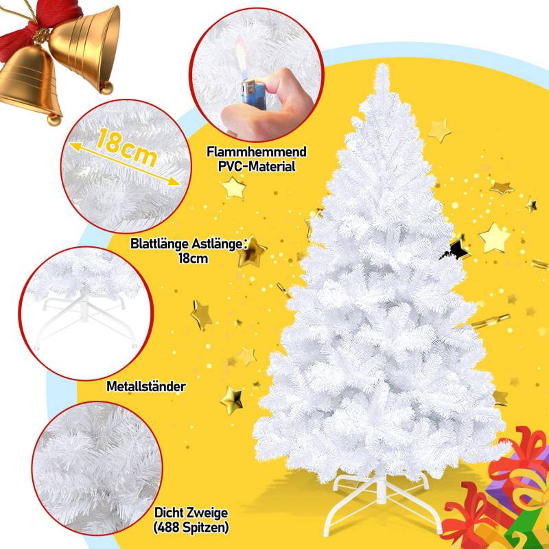 150cm Künstlicher Weihnachtsbaum Tannenbaum mit 488 Spitzen PVC Nadeln Metallständer & Klappsystem Christbaum weiß