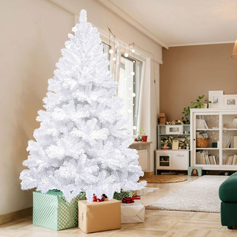 180cm Künstlicher Weihnachtsbaum, Tannenbaum mit Metallständer, Christbaum 770 Spitzen PVC Nadeln, Kunstbaum Weihnachten Klappsystem weiß