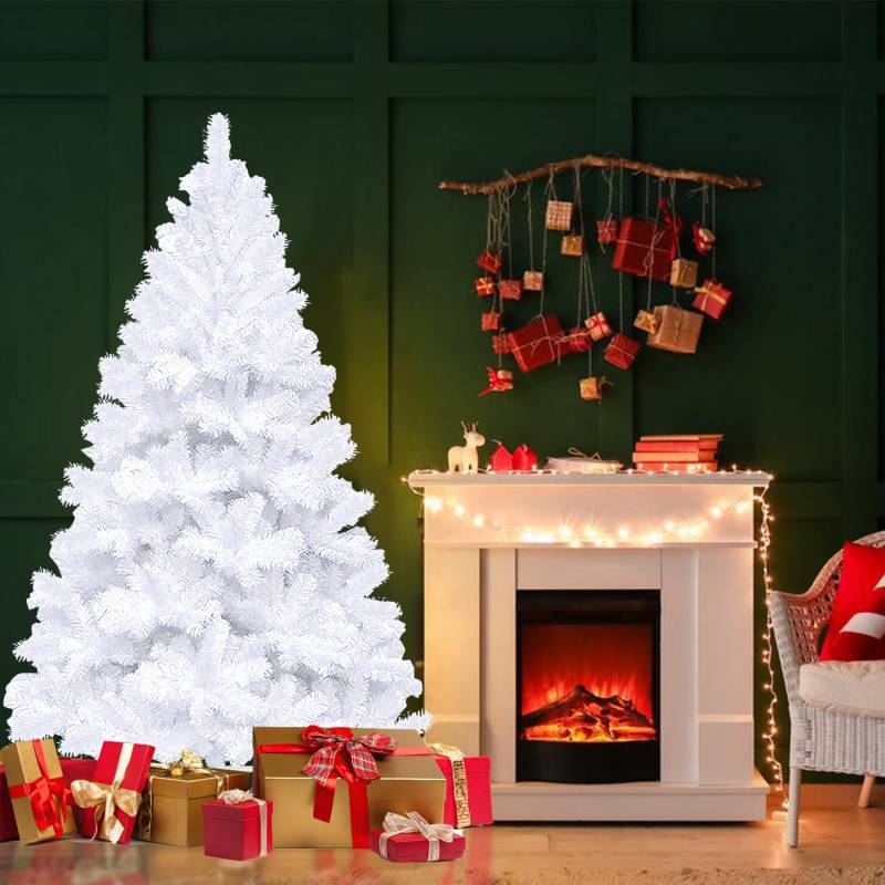 180cm Künstlicher Weihnachtsbaum, Tannenbaum mit Metallständer, Christbaum 770 Spitzen PVC Nadeln, Kunstbaum Weihnachten Klappsystem weiß