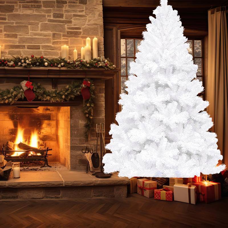 210cm Künstlicher Weihnachtsbaum, Tannenbaum mit Metallständer, Christbaum 900 Spitzen PVC Nadeln, Kunstbaum Weihnachten Klappsystem weiß