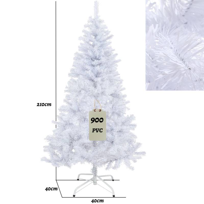 210cm Künstlicher Weihnachtsbaum, Tannenbaum mit Metallständer, Christbaum 900 Spitzen PVC Nadeln, Kunstbaum Weihnachten Klappsystem weiß