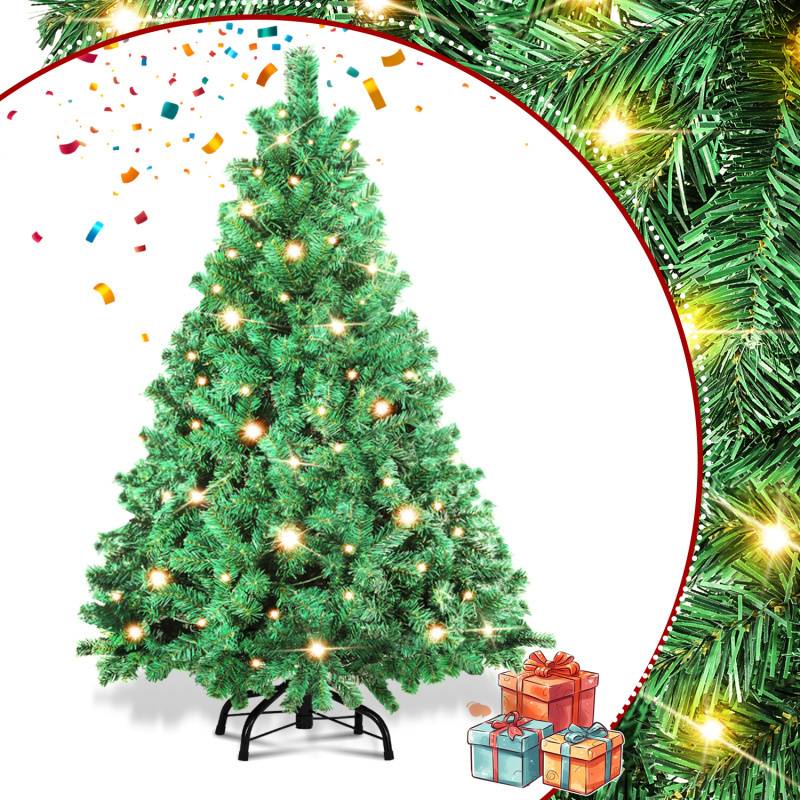 Künstlicher Weihnachtsbaum 120cm mit Lichterkette 150 LED warm-weiß inkl. Metallständer 340 Spitzen Weihnachten Christbaum Tannenbaum PVC Grün