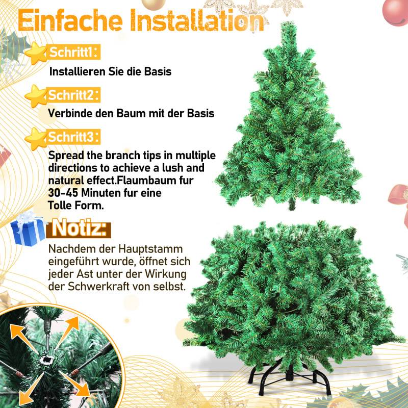 Künstlicher Weihnachtsbaum 120cm mit Lichterkette 150 LED warm-weiß inkl. Metallständer 340 Spitzen Weihnachten Christbaum Tannenbaum PVC Grün