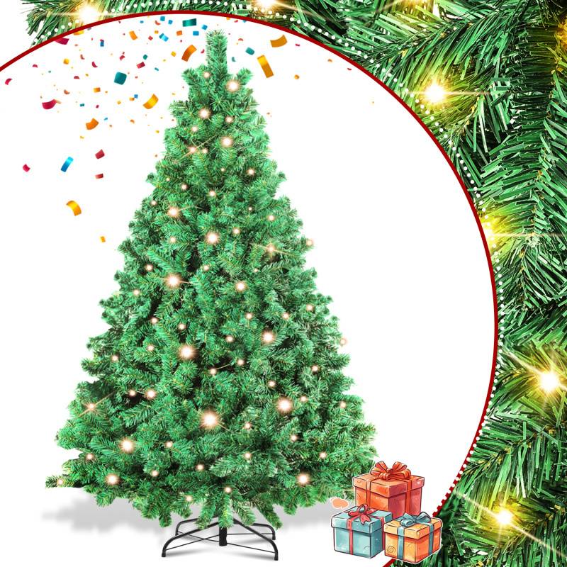 Künstlicher Weihnachtsbaum 150cm mit Lichterkette 200 LED warm-weiß inkl. Metallständer 550 Spitzen Weihnachten Christbaum Tannenbaum PVC Grün