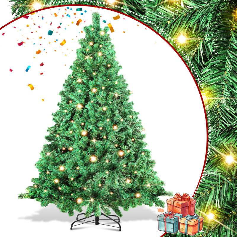 Künstlicher Weihnachtsbaum 180cm mit Lichterkette 250 LED warm-weiß inkl. Metallständer 860 Spitzen Weihnachten Christbaum Tannenbaum PVC Grün