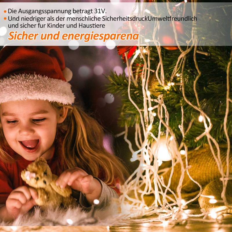 20M 200 LED Lichterkette Warmweiß 8 Lichtmodi Lichterketten Party Garten Innen Deko Weihnachtsbeleuchtung