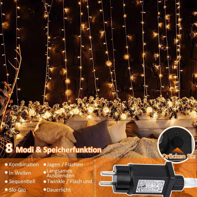 20M 200 LED Lichterkette Warmweiß 8 Lichtmodi Lichterketten Party Garten Innen Deko Weihnachtsbeleuchtung