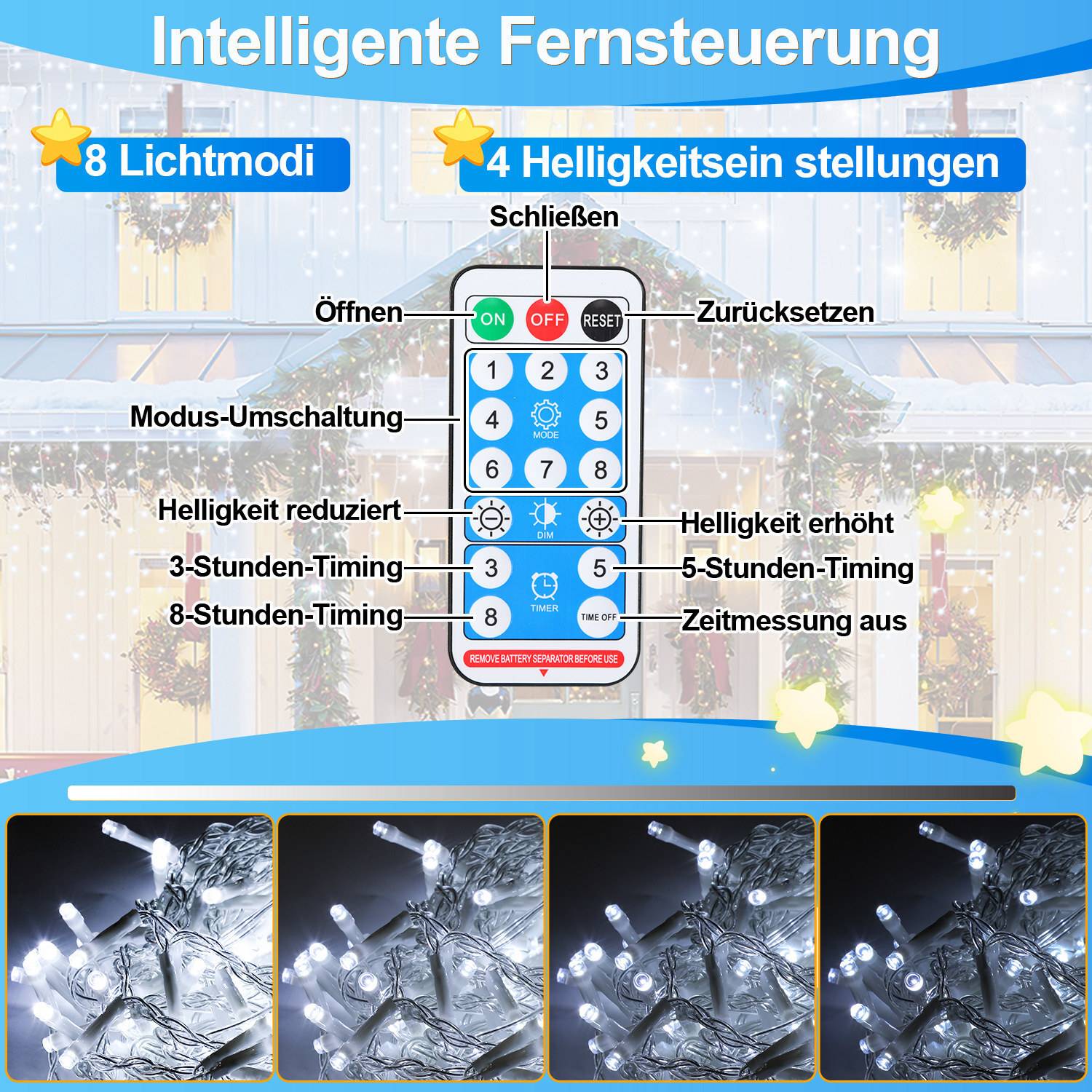 15M LED Solar Lichterkette Außen Wasserdicht LED Eisregen 600 LEDs Eiszapfen Lichtervorhang mit Fernbedienung Innen Outdoor Garten Deko Kaltweiß