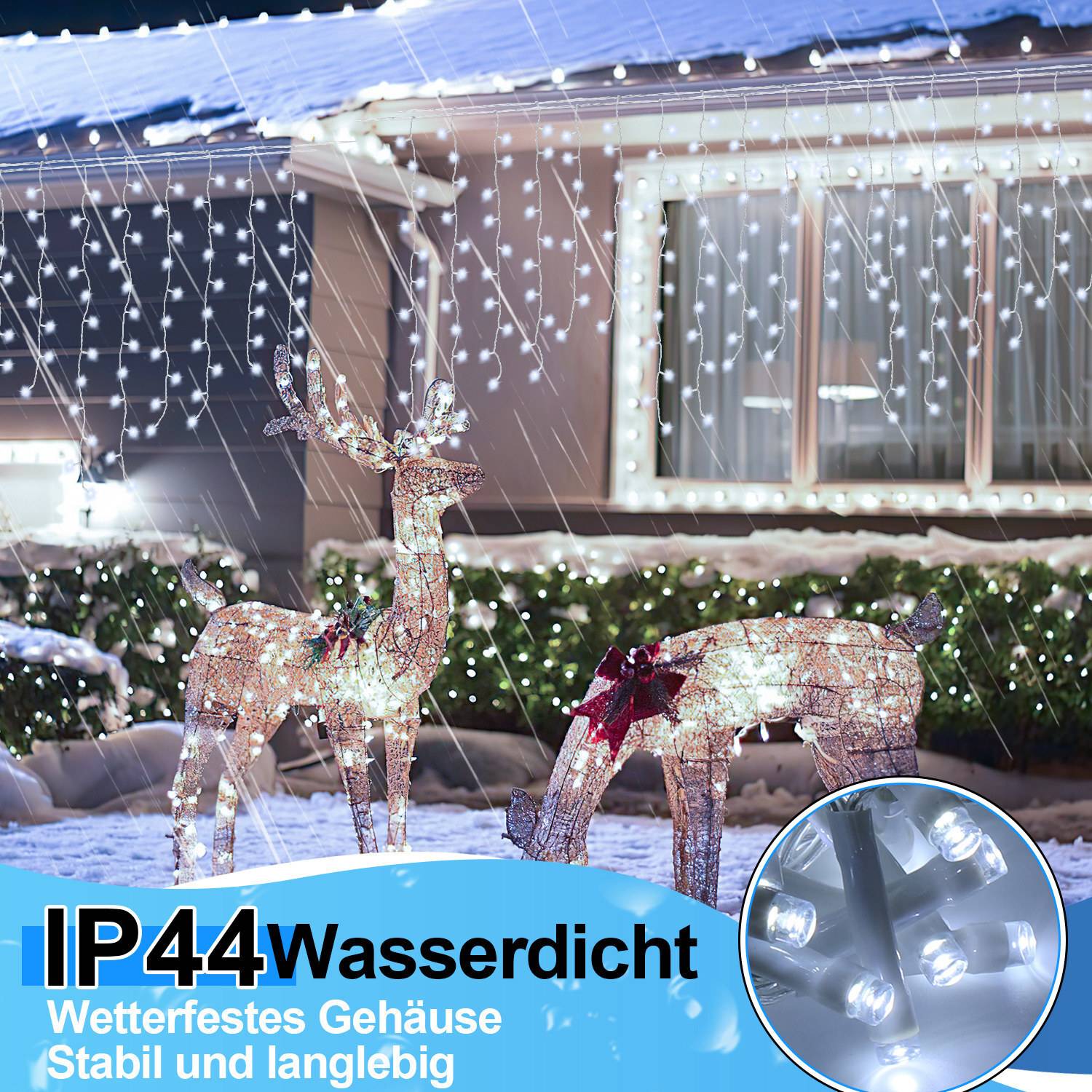 15M LED Solar Lichterkette Außen Wasserdicht LED Eisregen 600 LEDs Eiszapfen Lichtervorhang mit Fernbedienung Innen Outdoor Garten Deko Kaltweiß