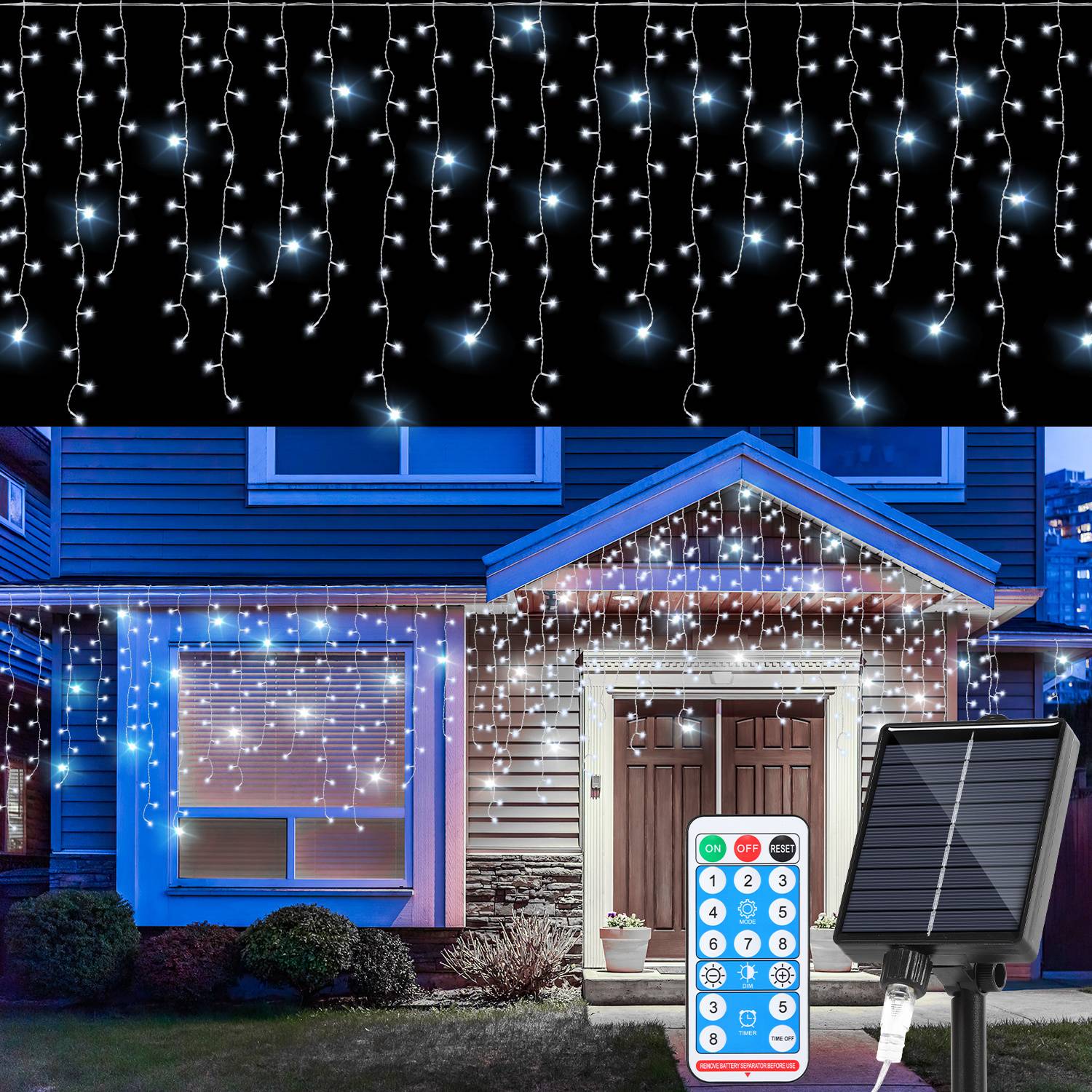 10M LED Solar Lichterkette Außen Wasserdicht LED Eisregen 400 LEDs Eiszapfen Lichtervorhang mit Fernbedienung Innen Outdoor Garten Deko Kaltweiß