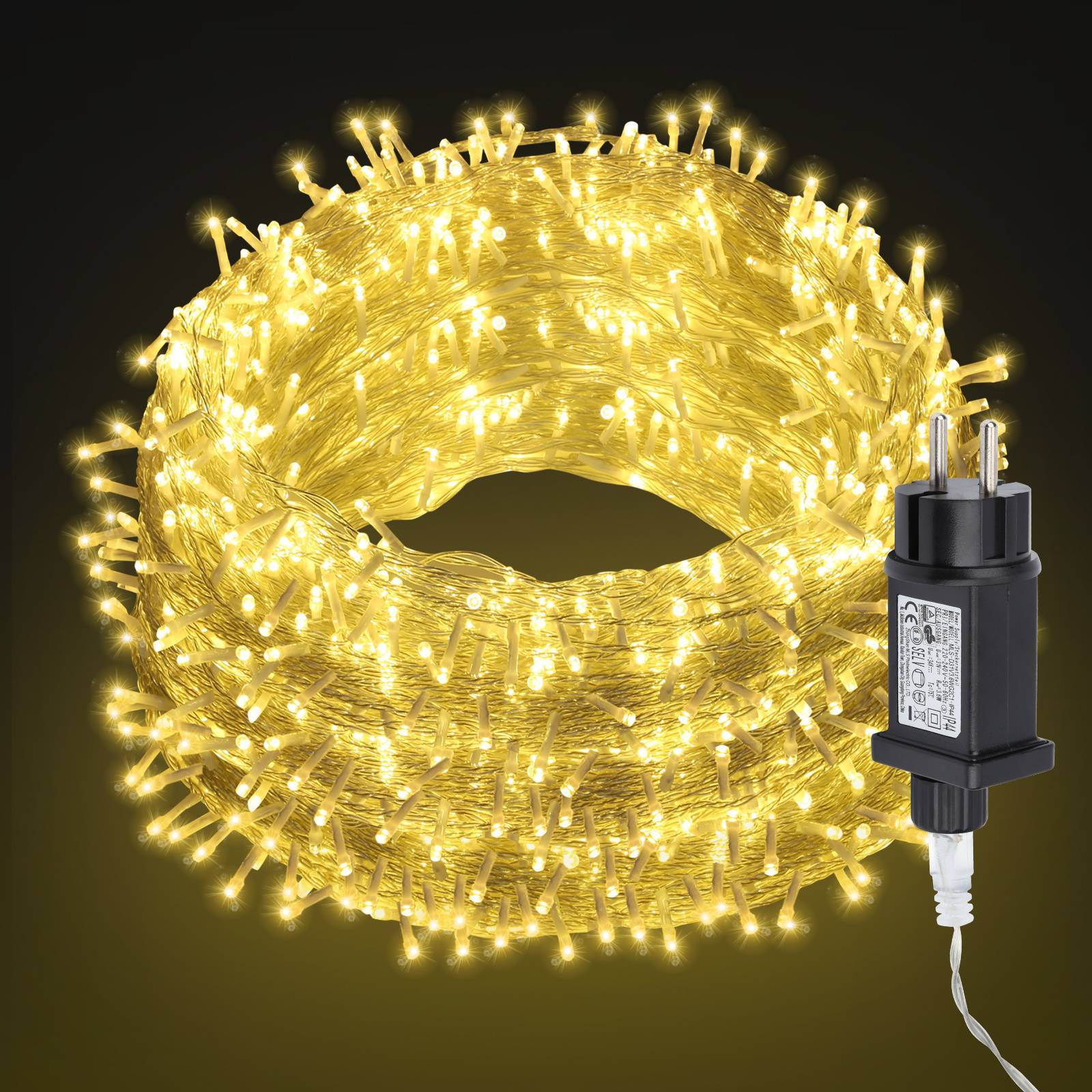 LED Lichterkette 30M 300LEDs IP44 mit 8 Modi für Innen & Außen Weihnachten Party Garten Bedienung Funkelnder Sterneffekt Deko Transparent Kabel Warm