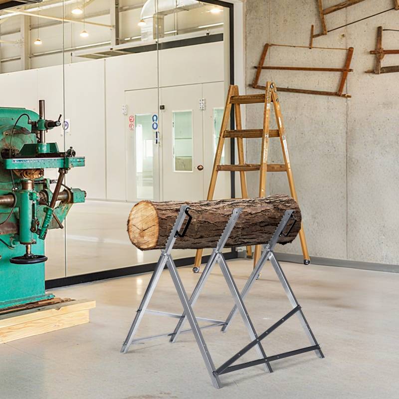 Sägebock mit 3 Haltern und Zahnung zusammenklappbarer bis 150 kg 79.5x82x80 cm Silber