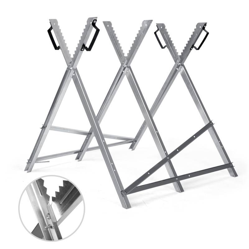 Sägebock klappbar, Silber 150kg, Holzschneidebock als Sägehilfe, verzinkt zusammenklappbarer Haltebock 3-fach