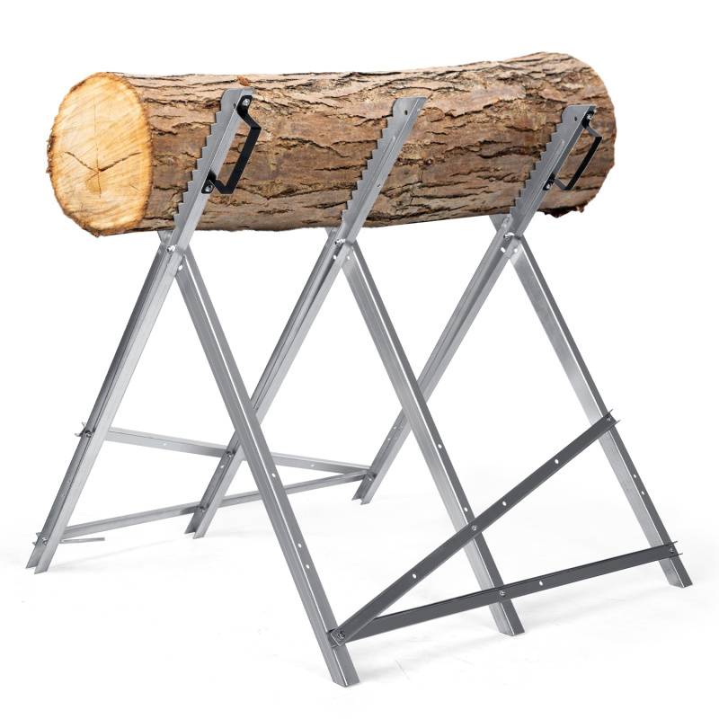 Sägebock mit 3 Haltern und Zahnung zusammenklappbarer bis 150 kg 79.5x82x80 cm Silber