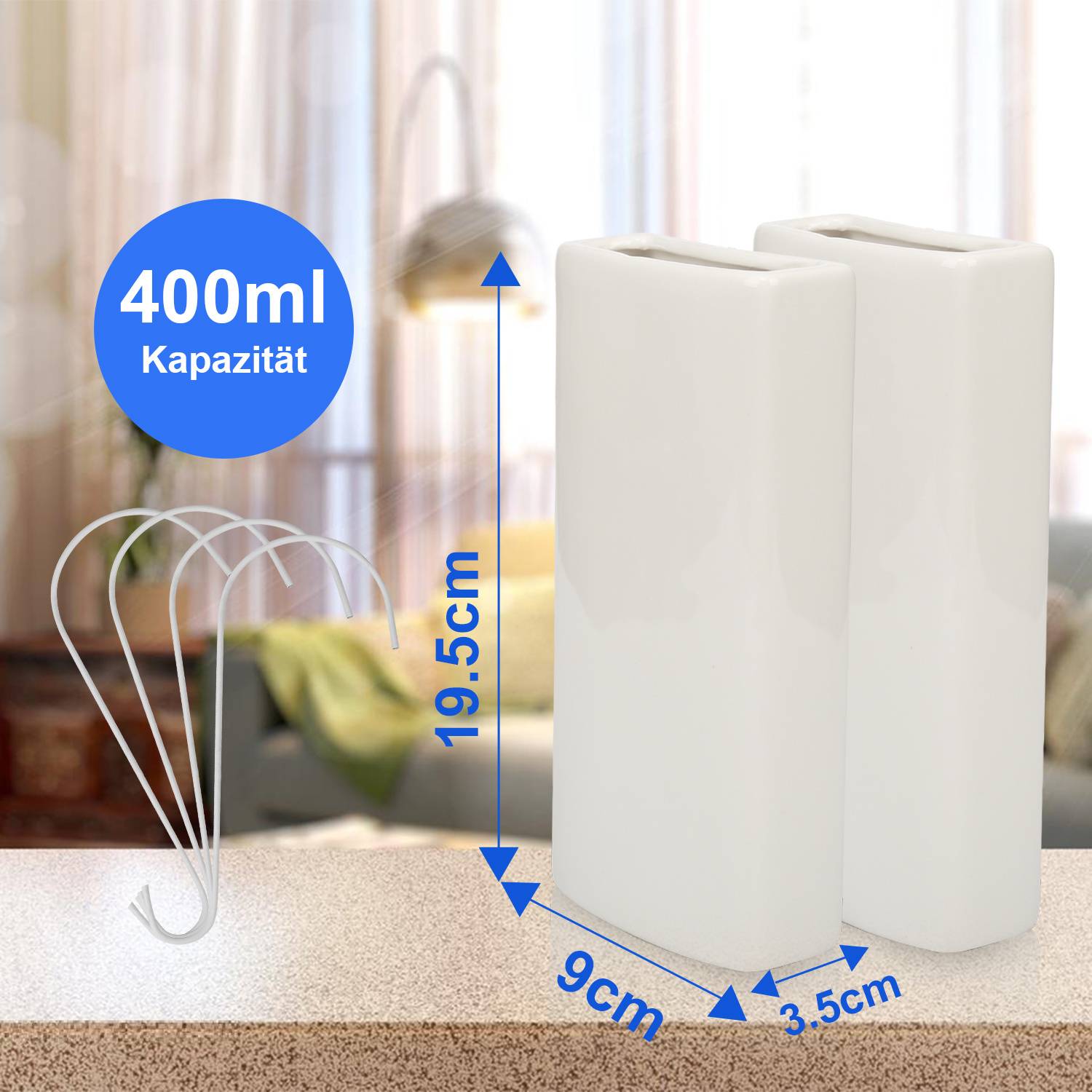 Luftbefeuchter für Heizkörper aus Keramik - 4er Set mit flexiblen Aufhängehaken - Energieeffizient & optimale Luftfeuchtigkeit - Schnelle Verdunstu