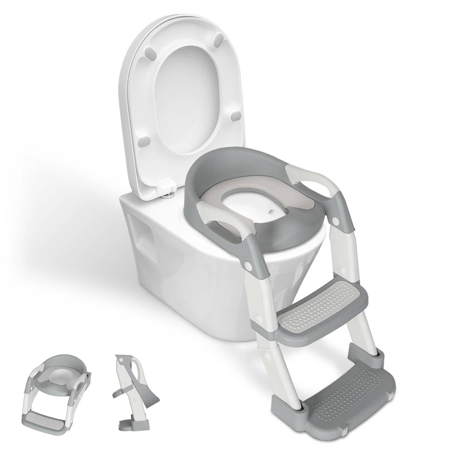 Toilettentrainer Toilette Baby Höhenverstellbarer Toilettensitz mit Treppe Kinder Töpfchen WC Sitz Lerntöpfchen mit Griffen, klappbar Lerntöpfchen
