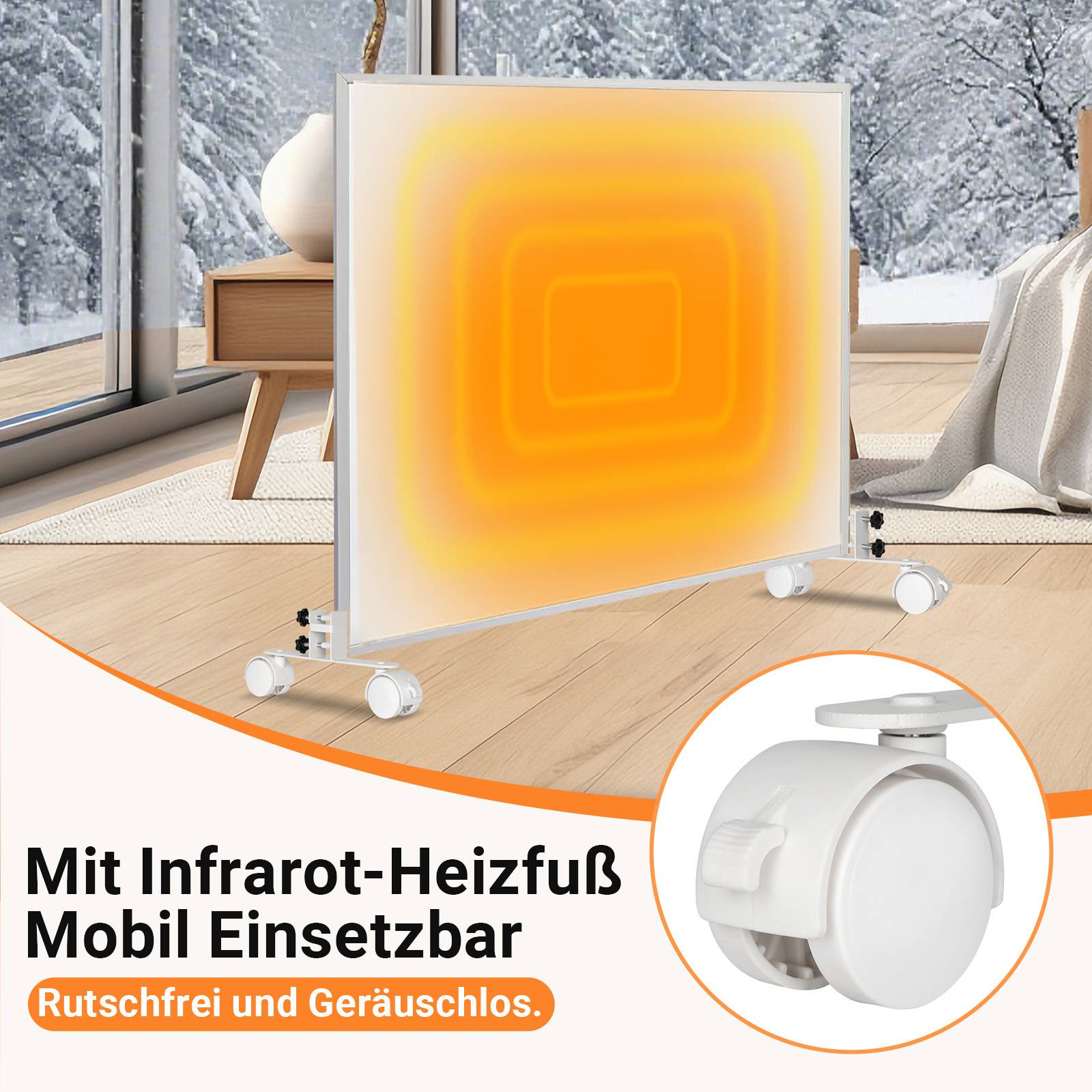 10x Standfüße mit Rollen für Infrarotheizungen Geeignet für Heizgeräte mit einer Dicke von weniger als 3,5 cm, Metall, weiß