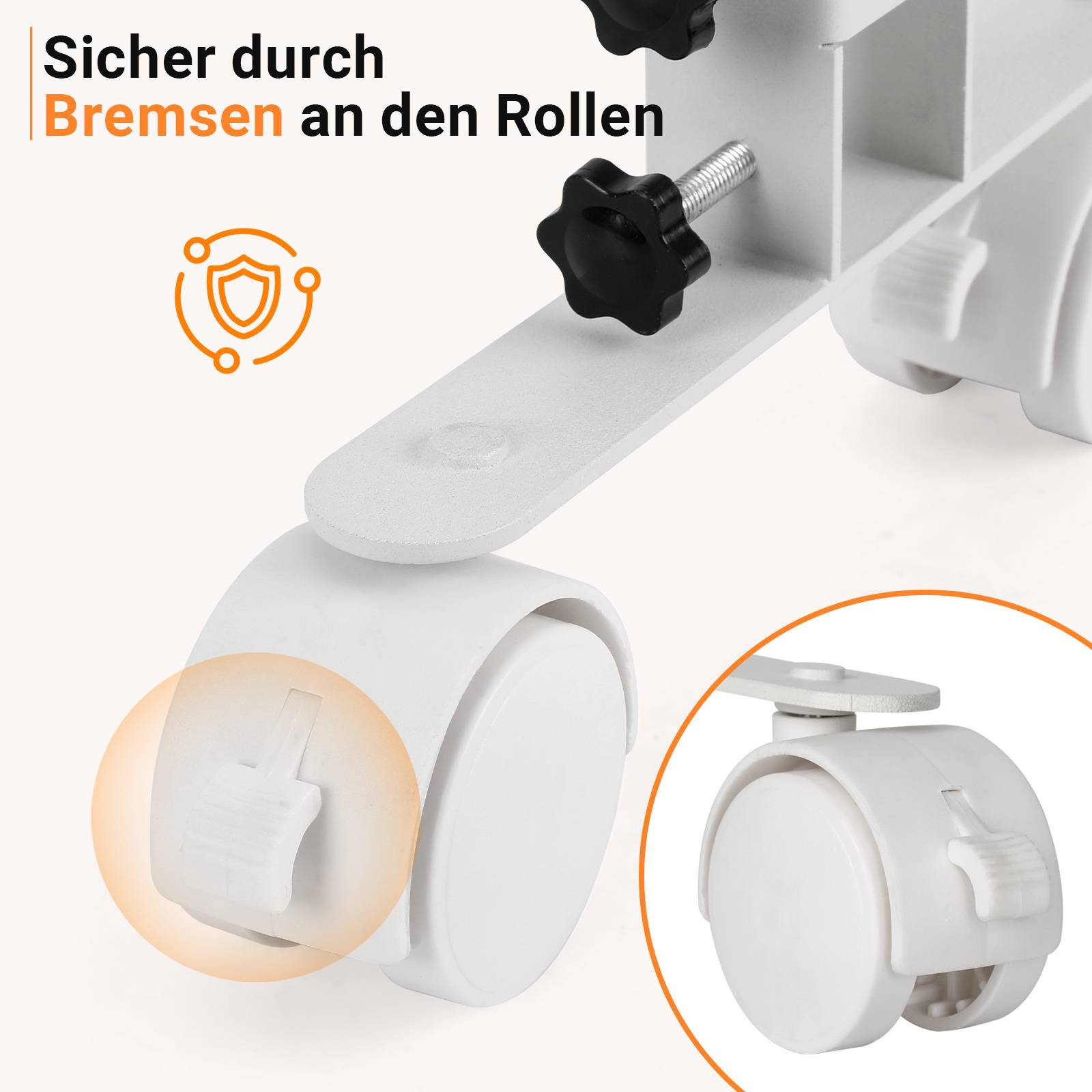 Standfüße mit Rollen, Heizkörperzubehör, Metall, weiß, robust, 26x14cm, passend für Heizkörper bis 3cm Breite, 8 Stück