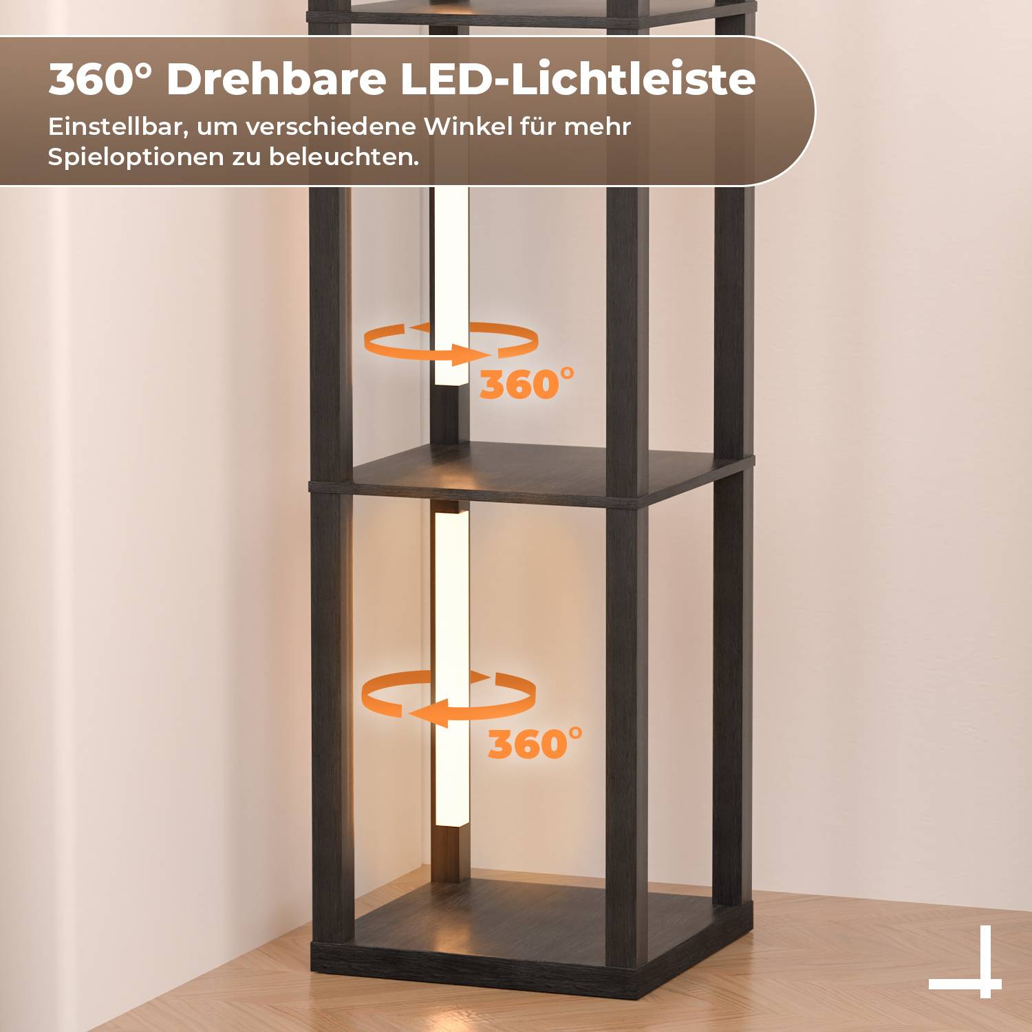 4 Ebene Stehlampe Stehleuchte Standleuchte standlampe Bodenlampe, Innenbeleuchtung für Schlafzimmer Wohnzimmer Holz Regal Schwarz 163cm,Eckregal