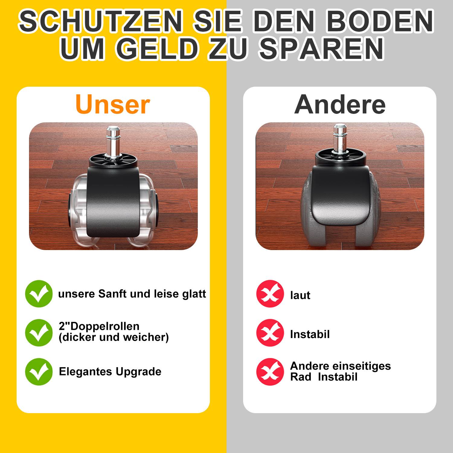 10x Hartbodenroller 11/50mm , auch für Weichboden,360° Bürostuhl Rollen Ersatzrollen,Ersatz Bürostuhlrollen Set in Schwarz