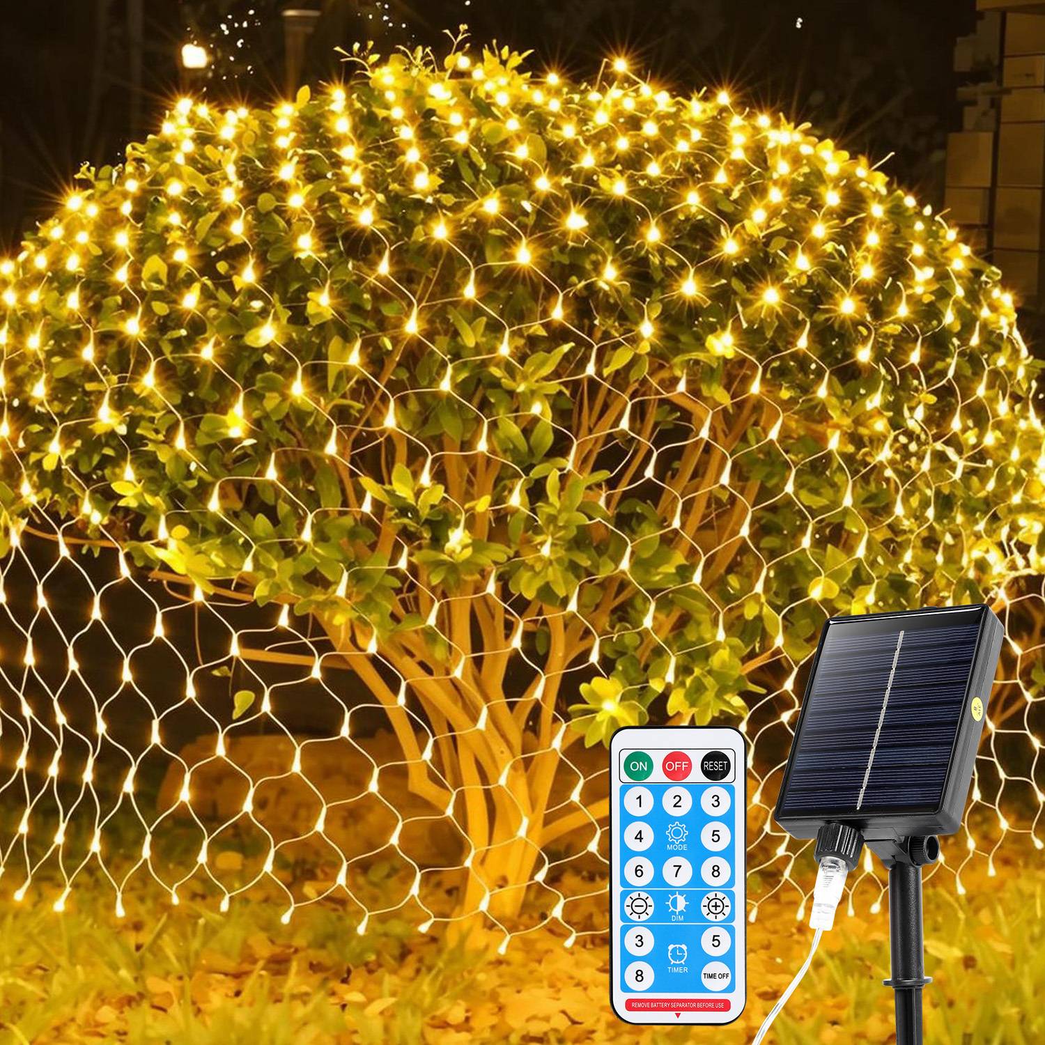 Solar Lichternetz 2x2M Warmweiß Lichterkette Weihnachtsbeleuchtung Lichtervorhang mit 8 Leuchtmodi Speicherfunktion Partydeko