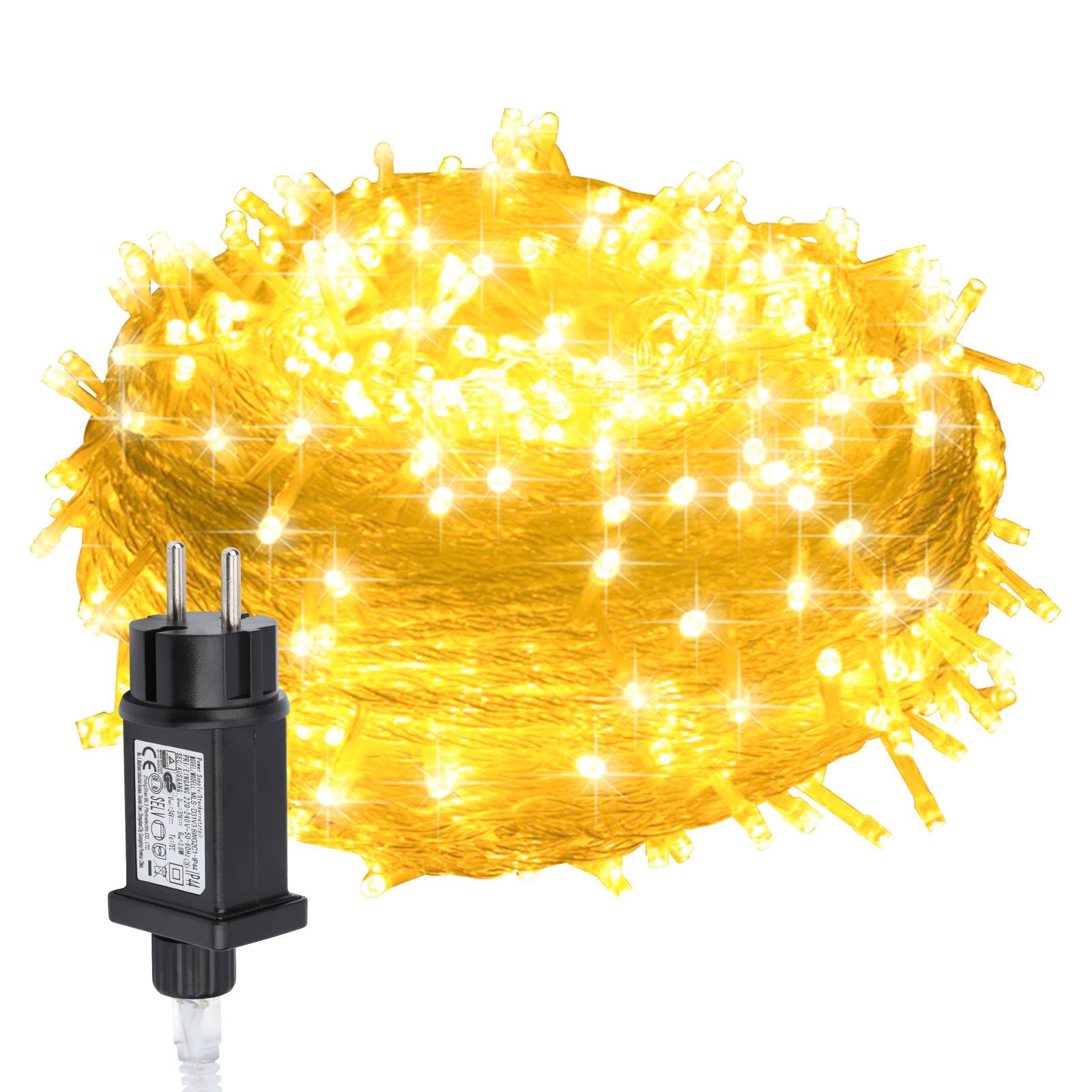 LED Lichterkette 20M 200LEDs IP44 mit 8 Modi für Innen & Außen Weihnachten Party Garten Bedienung Funkelnder Sterneffekt Deko Transparent Kabel Warm