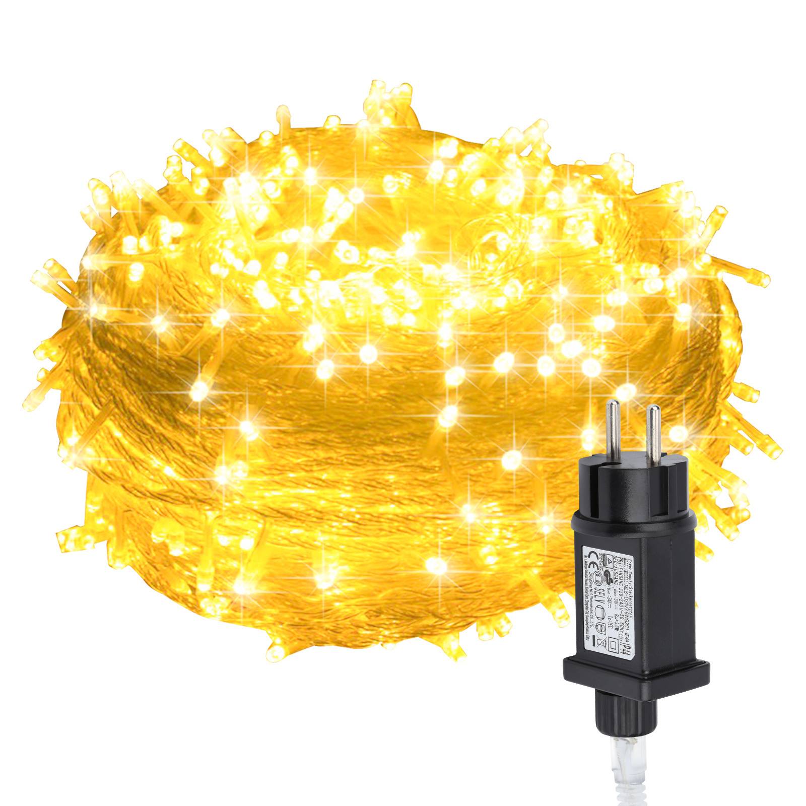 LED Lichterkette 30M 300LEDs IP44 mit 8 Modi für Innen & Außen Weihnachten Party Garten Bedienung Funkelnder Sterneffekt Deko Transparent Kabel Warm