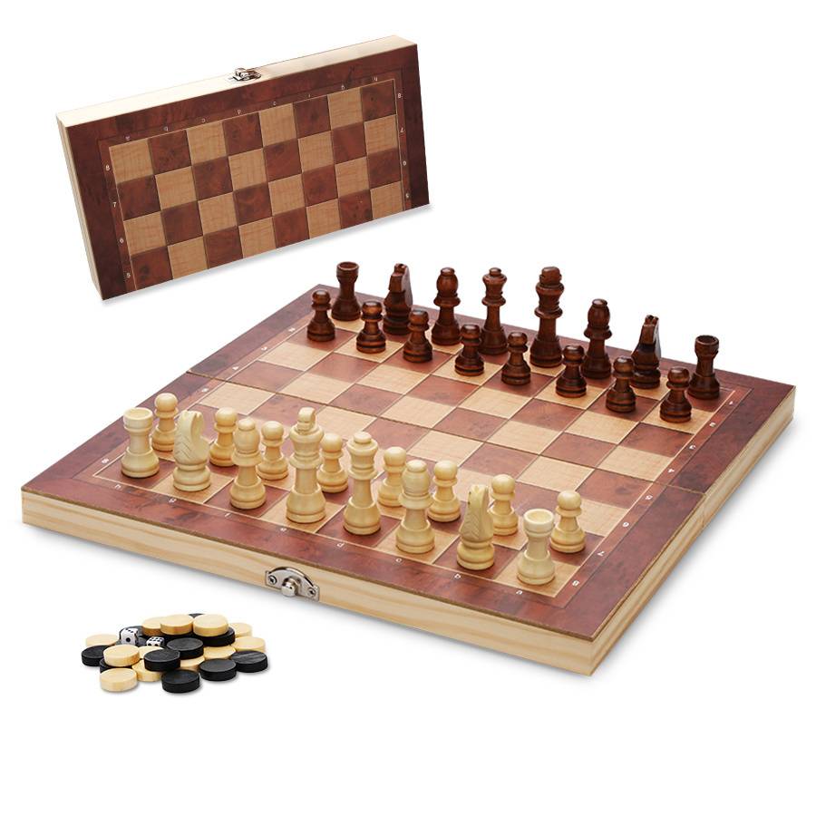 Schachspiel 29x29 cm Holz klappbares Schachbrett Schachfiguren 3 in 1 Backgammon Brettspiel Reisespiel Strategiespiel für Kinder Erwachsene Familie