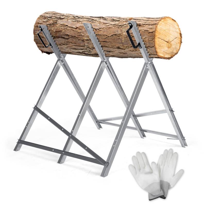 Sägebock verzinkt klappbar, 79.5x82x80 cm, mit 3 Haltern und Zahnung, bis 150 kg, Sägehilfe