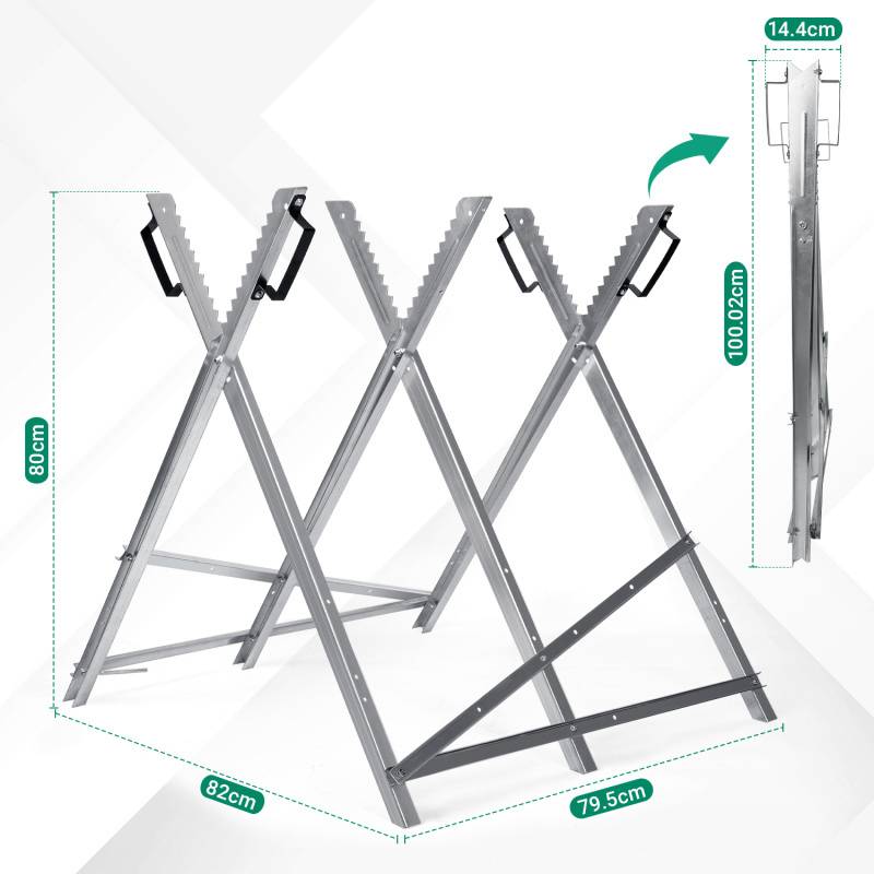 Sägebock mit 3 Haltern und Zahnung zusammenklappbarer bis 150 kg 79.5x82x80 cm Silber