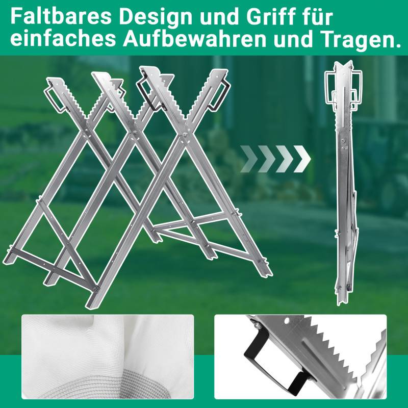 Sägebock verzinkt klappbar, 79.5x82x80 cm, mit 3 Haltern und Zahnung, bis 150 kg, Sägehilfe