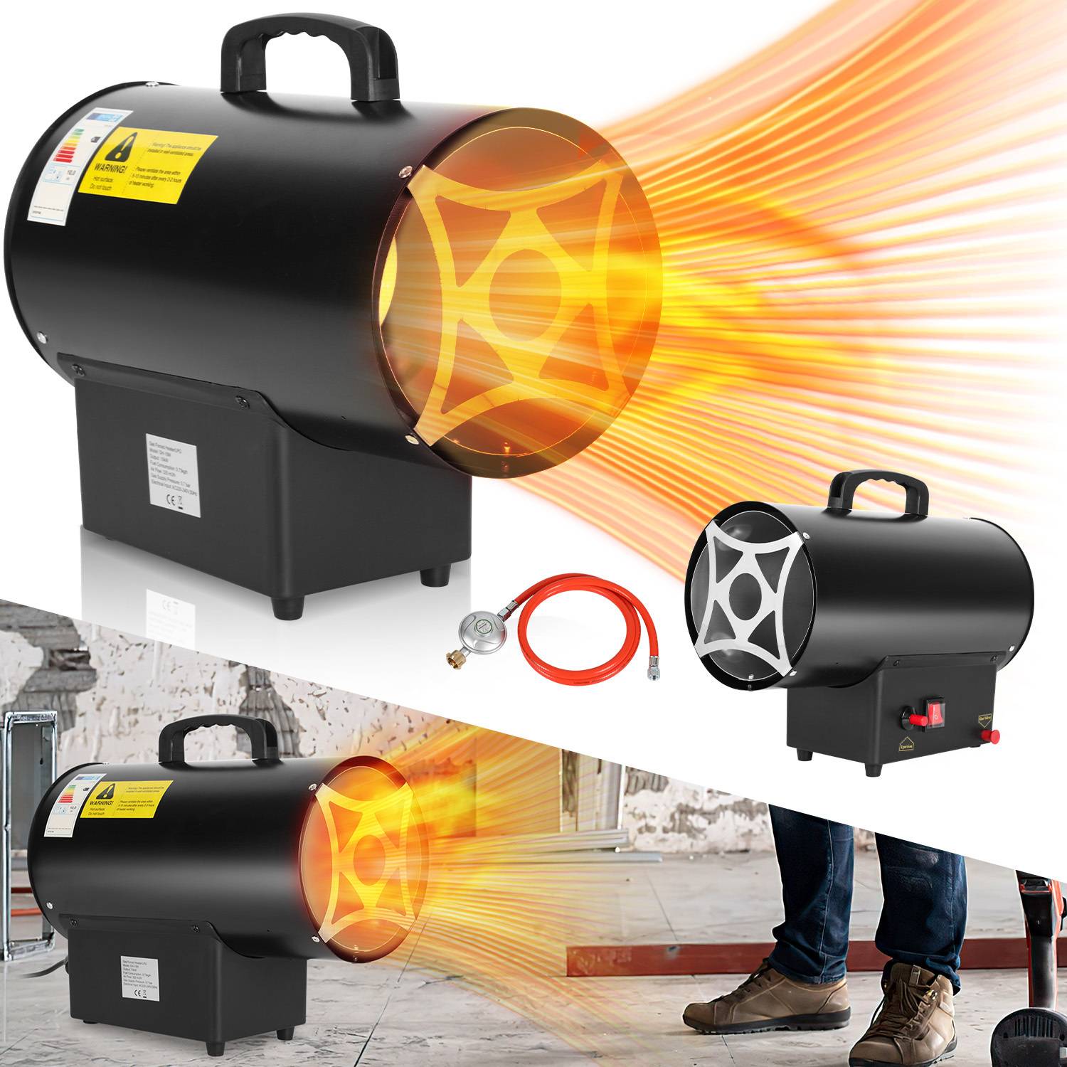 Gasheizgebläse Heizlüfter Elektroheizung 15kW mit einem Druckminderer 240V - Bauheizer Elektroheizer Heizgeraet Heizgebläse für 225㎡ Werkstätt