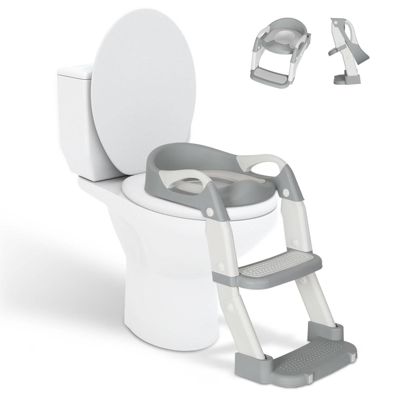 Toilettentrainer Toilette Baby Höhenverstellbarer Toilettensitz mit Treppe Kinder Töpfchen WC Sitz Lerntöpfchen mit Griffen, klappbar Lerntöpfchen