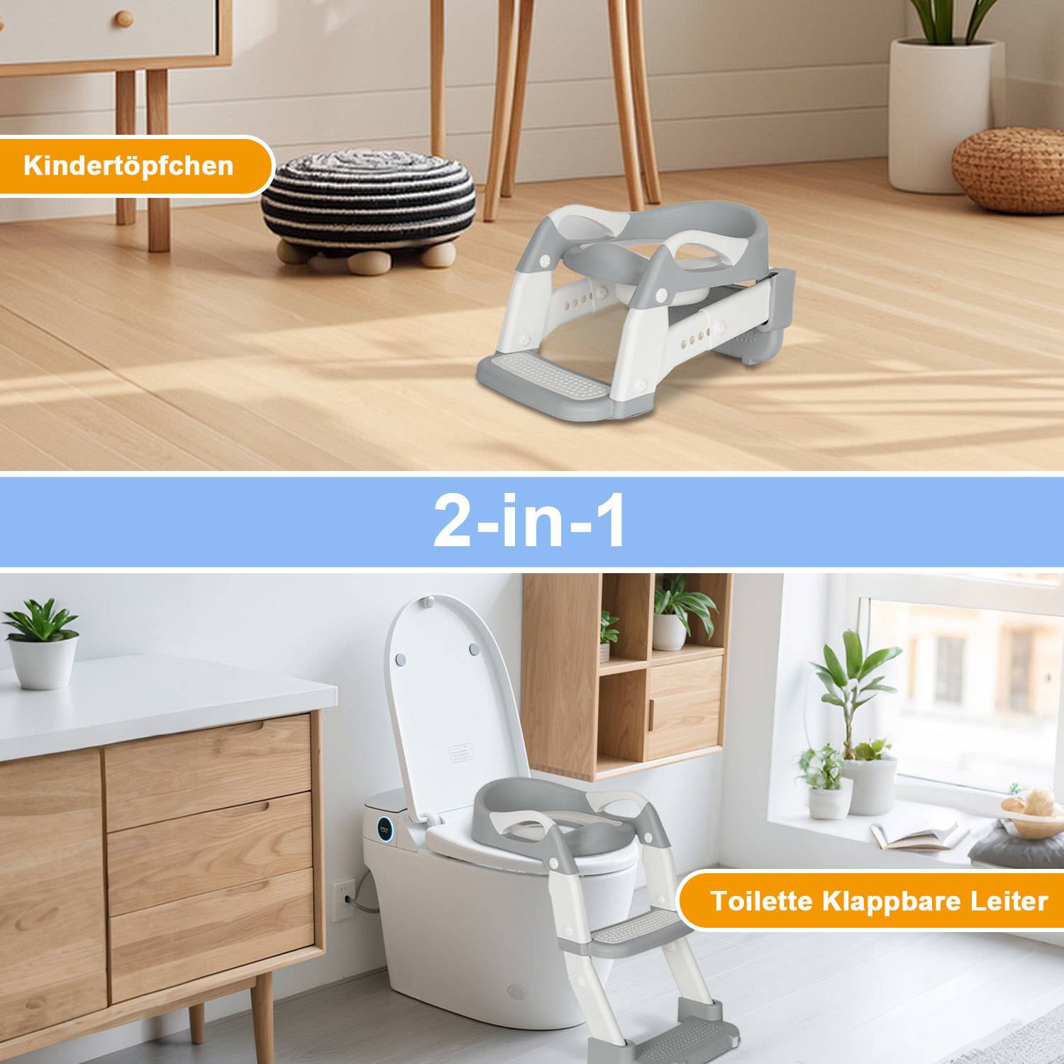 Toilettentrainer Toilette Baby Höhenverstellbarer Toilettensitz mit Treppe Kinder Töpfchen WC Sitz Lerntöpfchen mit Griffen, klappbar Lerntöpfchen