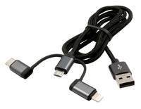 Exsys USB 3-in1 Ladekabel Lightning/C/Micr black umflochtenes Nylon - Kabel - Digital/Daten