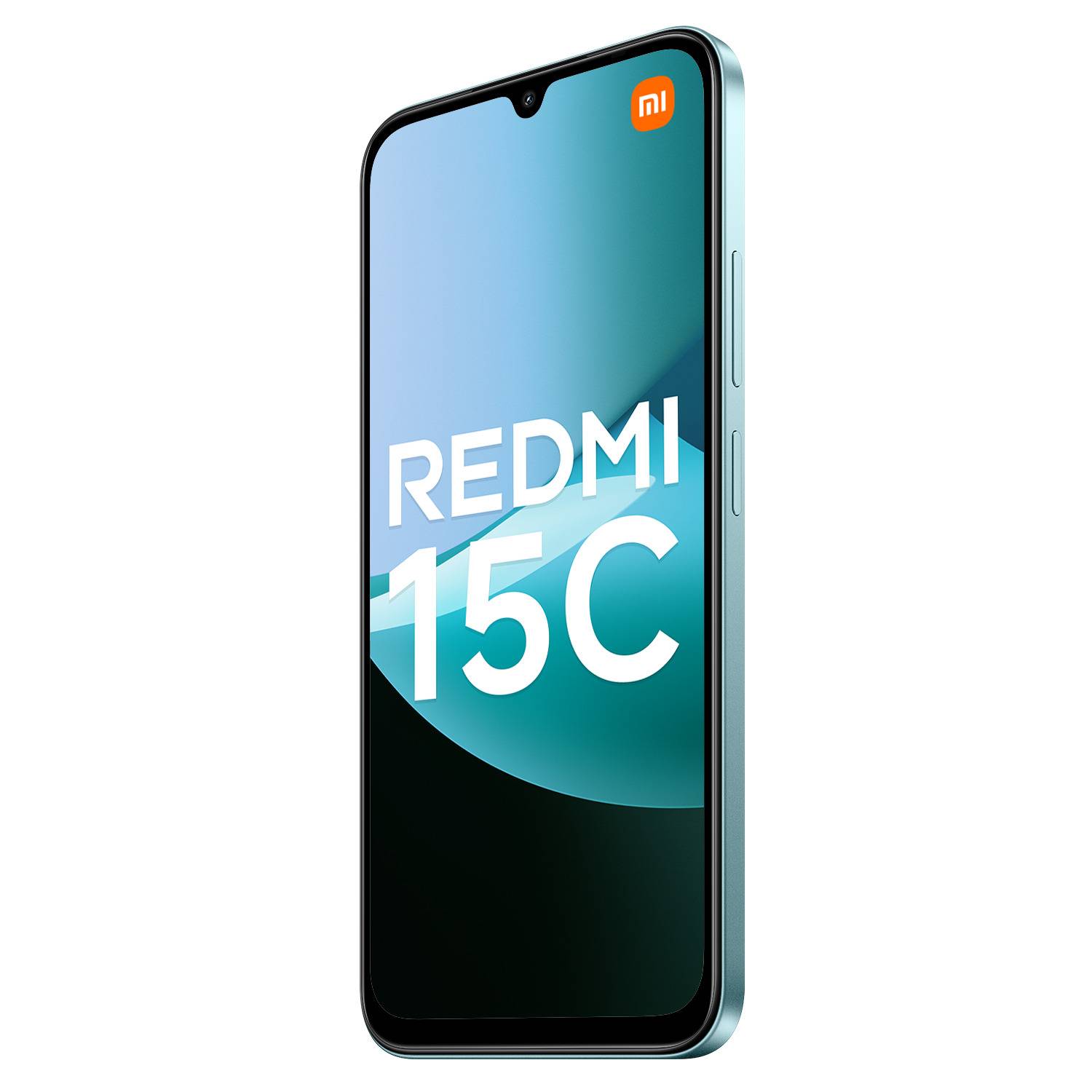 Produktbild eines Xiaomi Redmi 15C Smartphones, das von vorne und von der Seite gezeigt wird, mit 