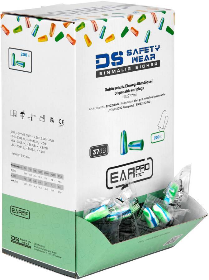 Gehörschutzstöpsel PU-Schaum EP1227G Farbe grün Inhalt Einzelpack Polybeutel (1 Paar) SNR 37 dB