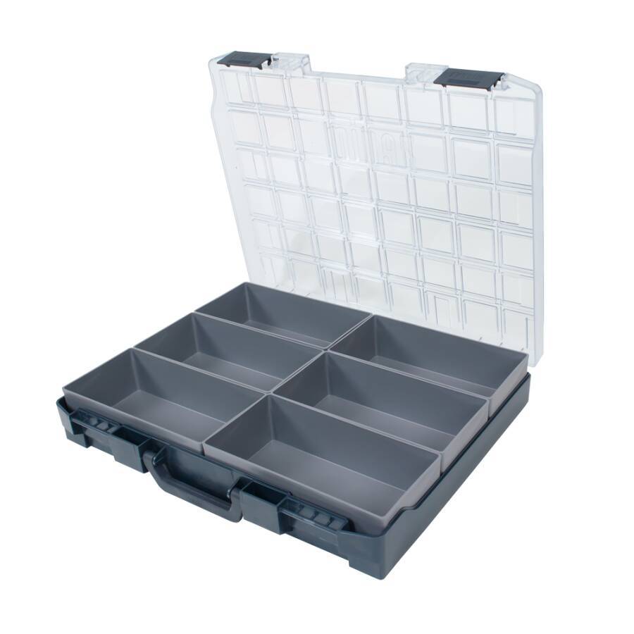 Sortimentskoffer Kunststoff mit Einsätzen ZK-0115-01-066-1-06 Abmessung (BxTxH) 436 x 365 x 72 mm Anzahl Boxen 6 Inhalt