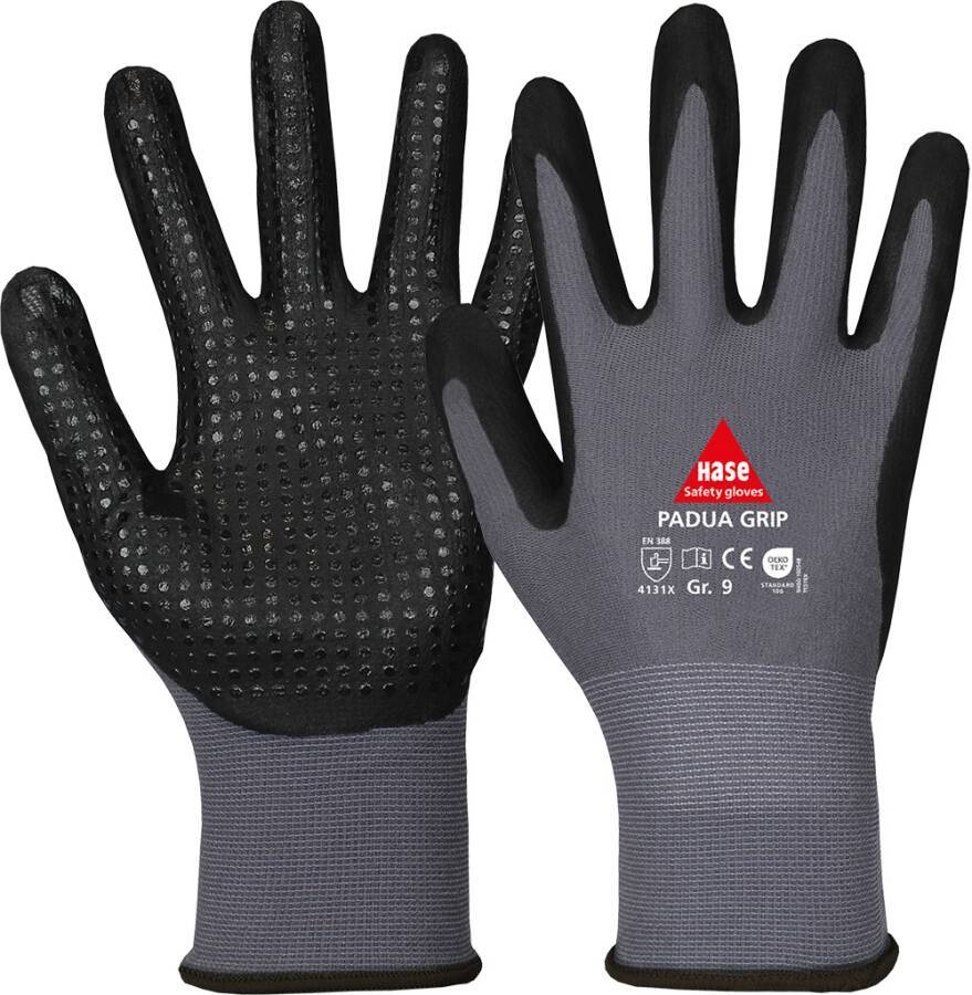 Montagehandschuh Padua Pro+/Padua Grip 508150-10 Größe 10 Farbe grau/schwarz Trägermaterial Nylonfeinstrick Gauge 15 M