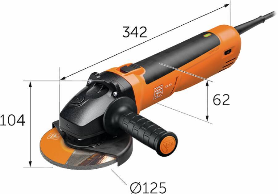 Compact - Winkelschleifer CG 15 - 125 BL 72250660000 Modell CG 15 - 125 BL Lieferumfang Schutzhaube, werkzeuglose Schne